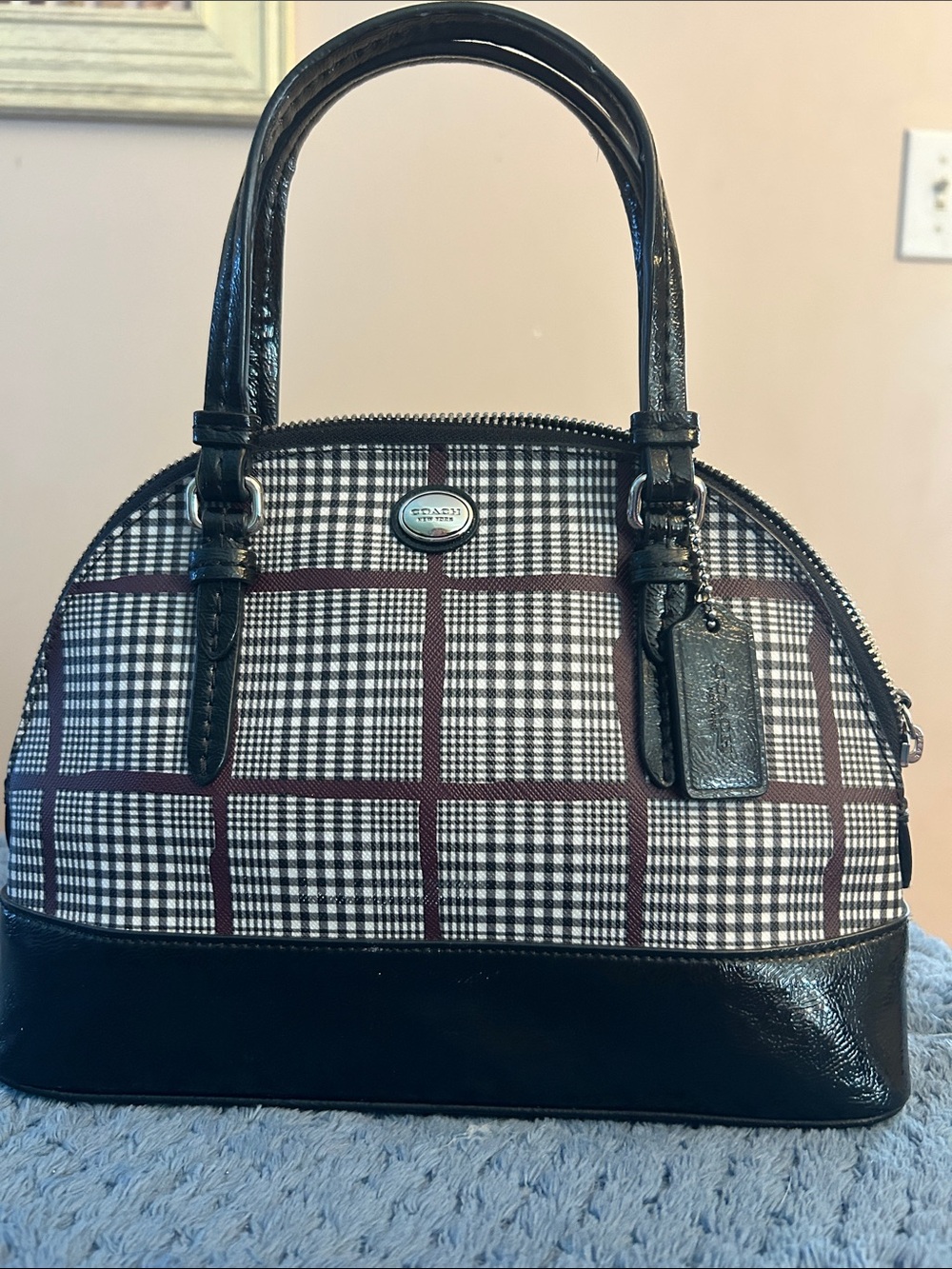 Coach Peyton Glen Black Plaid Cora Dome Satchel